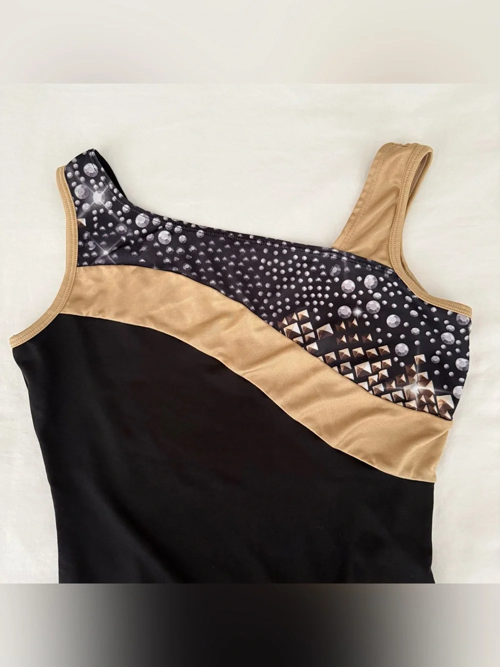 Justice Active Girls Gymnastics Dance Leotard Black Gold Silver Size 16